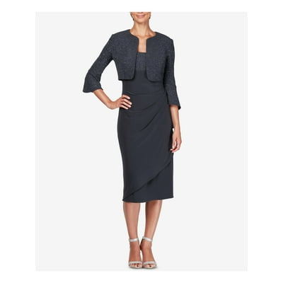 sachin and babi light blue dress Alex Evening Navy Dress & Bolero Jacket Trimed In Rhinestones Size 10 New  ,Tags