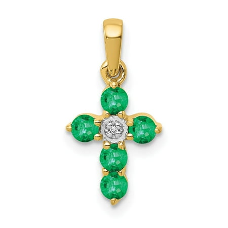 Roy Rose Jewelry 14K Yellow Gold Emerald and Diamond Cross Pendant 1/3-Carat
