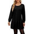 thumbnail image 3 of UVN Fall Dresses for Women Winter Long Sleeve Crewneck Oversized Casual Pullover Patchwork Sweatshirt Dress, 3 of 9