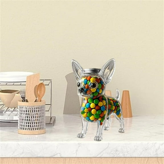 Chihuahua Candy Jar,Dog Treat Glass Jar,Pet Snack Storage Container,Adorable Dog Shaped Glass Candy Jars,Reusable Creative Chihuahua Theme Display Treat Container Decor for Countertop Kitchen