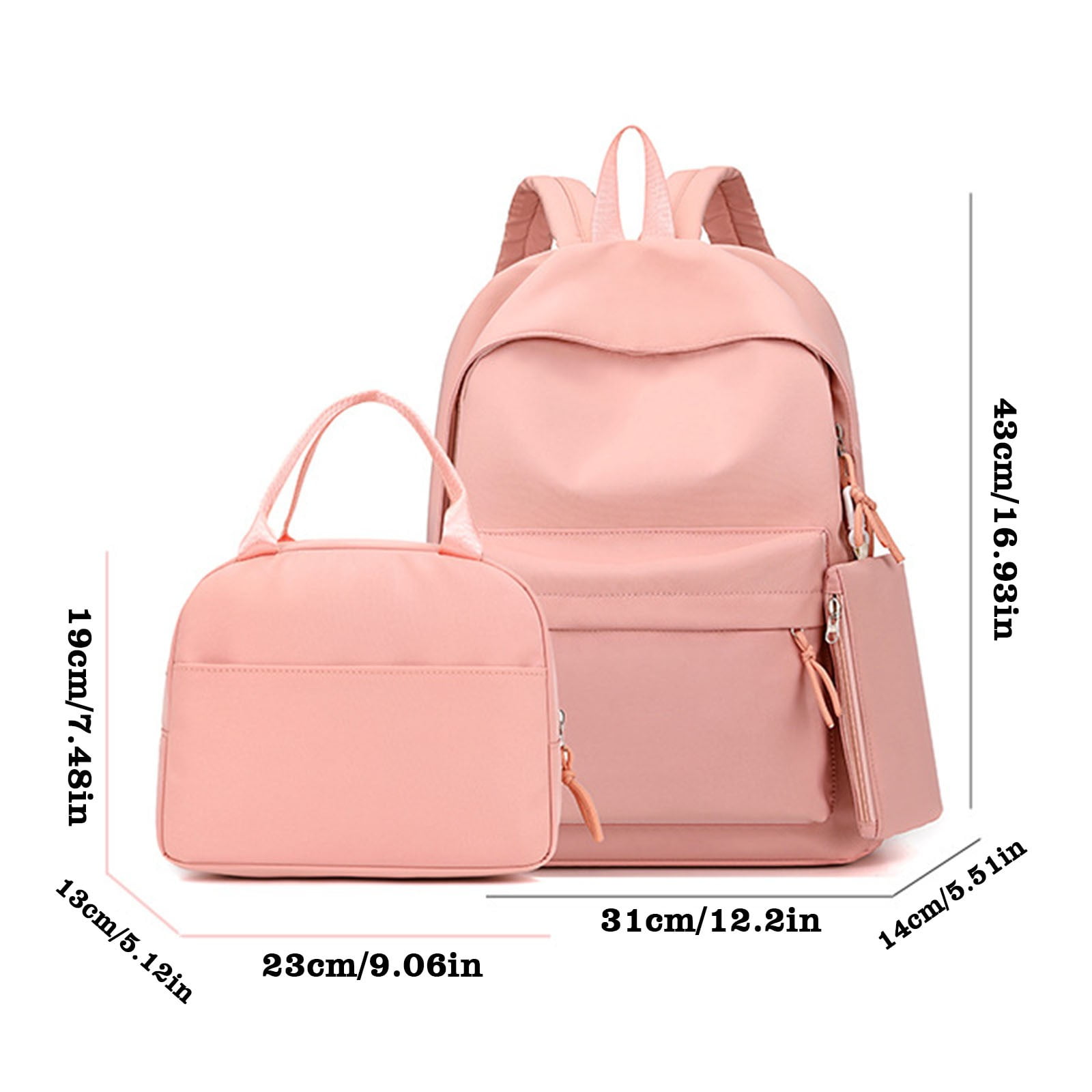 Modstep 3pcs Schoolbags and Insulated Lunch Bag for Students Women Medium Computer Backpack and Zipper Pocket Set for Gift Pink