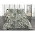 thumbnail image 2 of Ambesonne Palm Leaf Quilted Coverlet 3 Pcs, Vintage Hawaii Pattern, King Size, Taupe Sage Green, 2 of 4