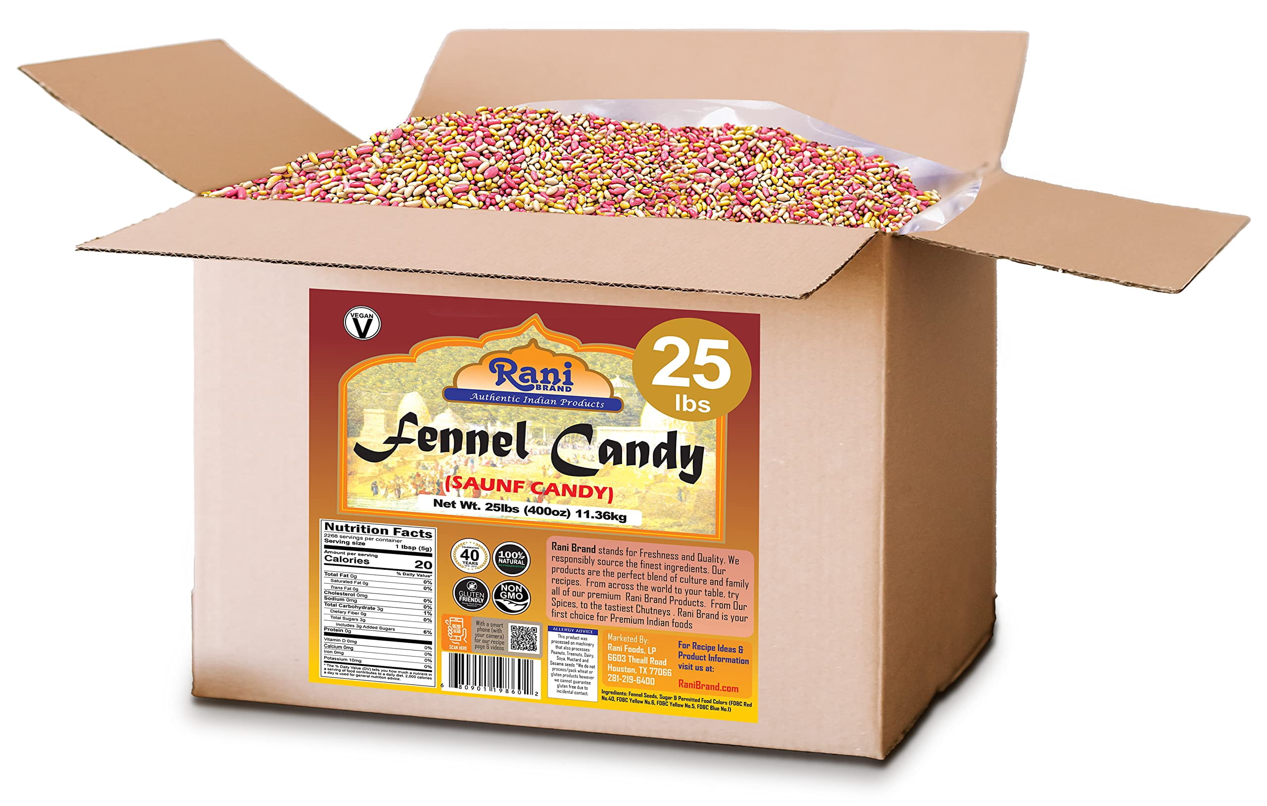 Rani Sugar Coated Fennel Candy 25lbs (11.36kg) 400 Ounce ~ Bulk Box ~ Indian After Meal Digestive Treat | Vegan | Gluten Friendly | NON-GMO | Indian Origin