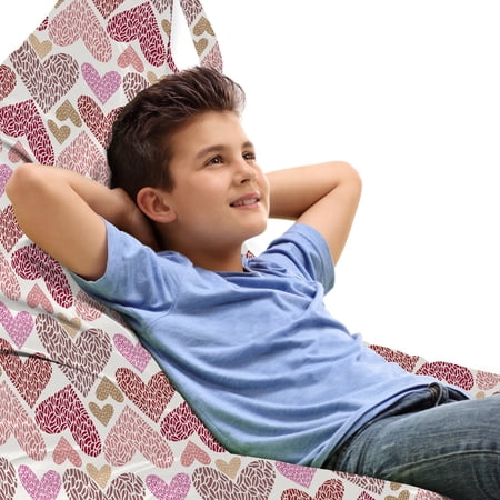 Valentine s Day Lounger Chair Bag  Pattern of Ornamental Heart Shapes Scattered Randomly on a Plain Background  High Capacity Storage with Handle Container  Lounger Size  Multicolor  by Ambesonne