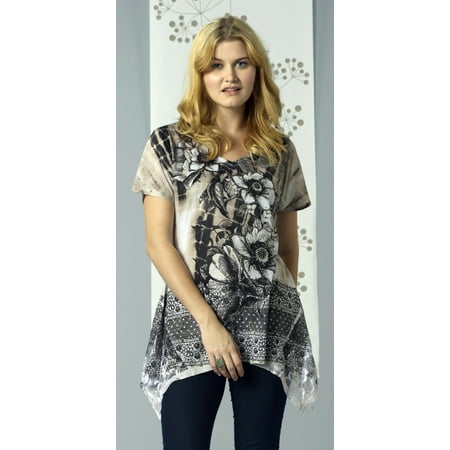 Sublimation Rhinestone - Bacci Clothing - Tatiana, Rhinestones, Sublimation, Short Sleeve Crew Neck Top