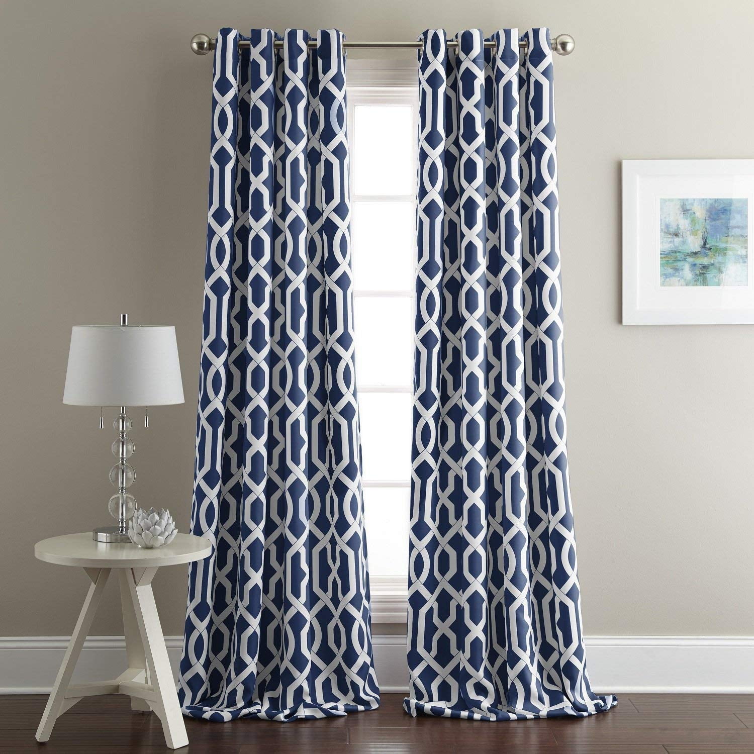 Chezmoi Collection Blue Linen Textured Vintage Grommet Window Curtain Set 