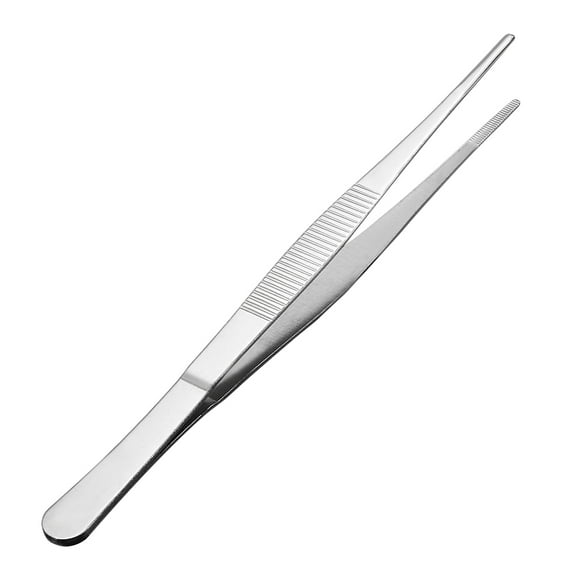 Unique Bargains 1 Pcs 8-Inch Stainless Steel Straight Blunt Tweezers Serrated Tip