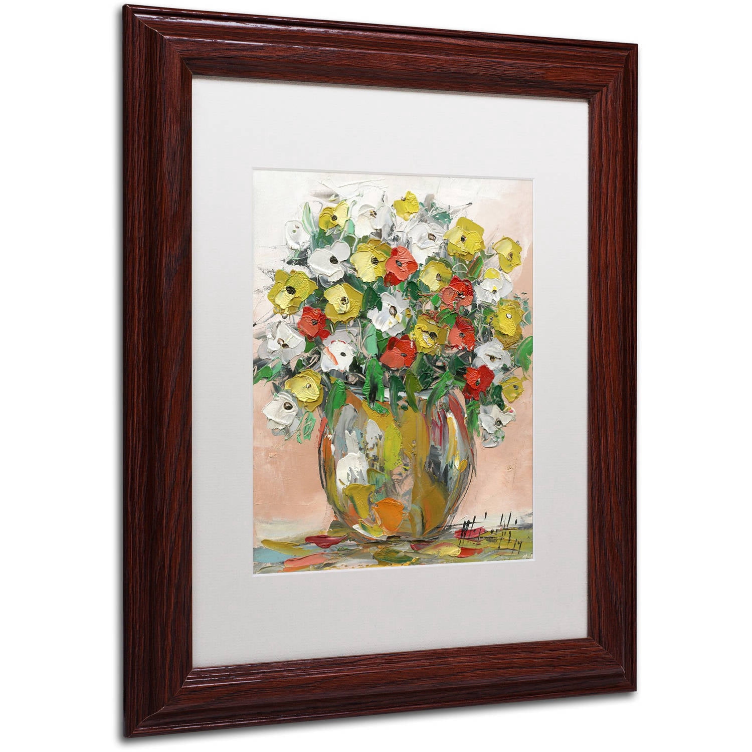 Trademark Fine Art "Spring Flowers in a Vase 8" Canvas Art by Hai Odelia, White Matte, Wood Frame