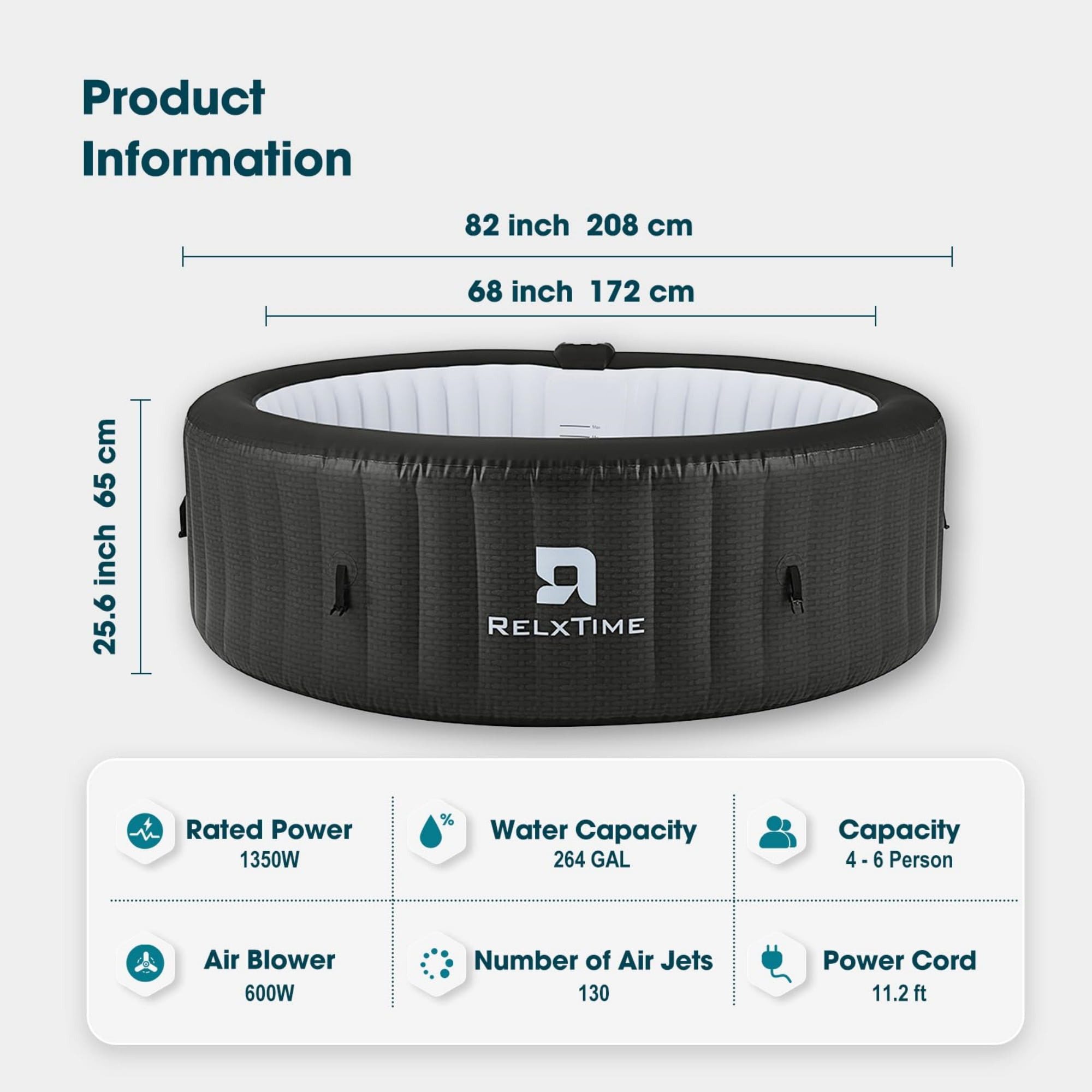 RELXTIME Inflatable Hot Tub 4-6 Person Round Outdoor Blow Up Spa with  Insulation Cover,  Mat (Energy-Saving)