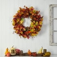 thumbnail image 4 of Nearly Natural 32" Autumn Oak Leaf, Berries and Pumpkin Artificial Wreath, Orange, 4 of 4