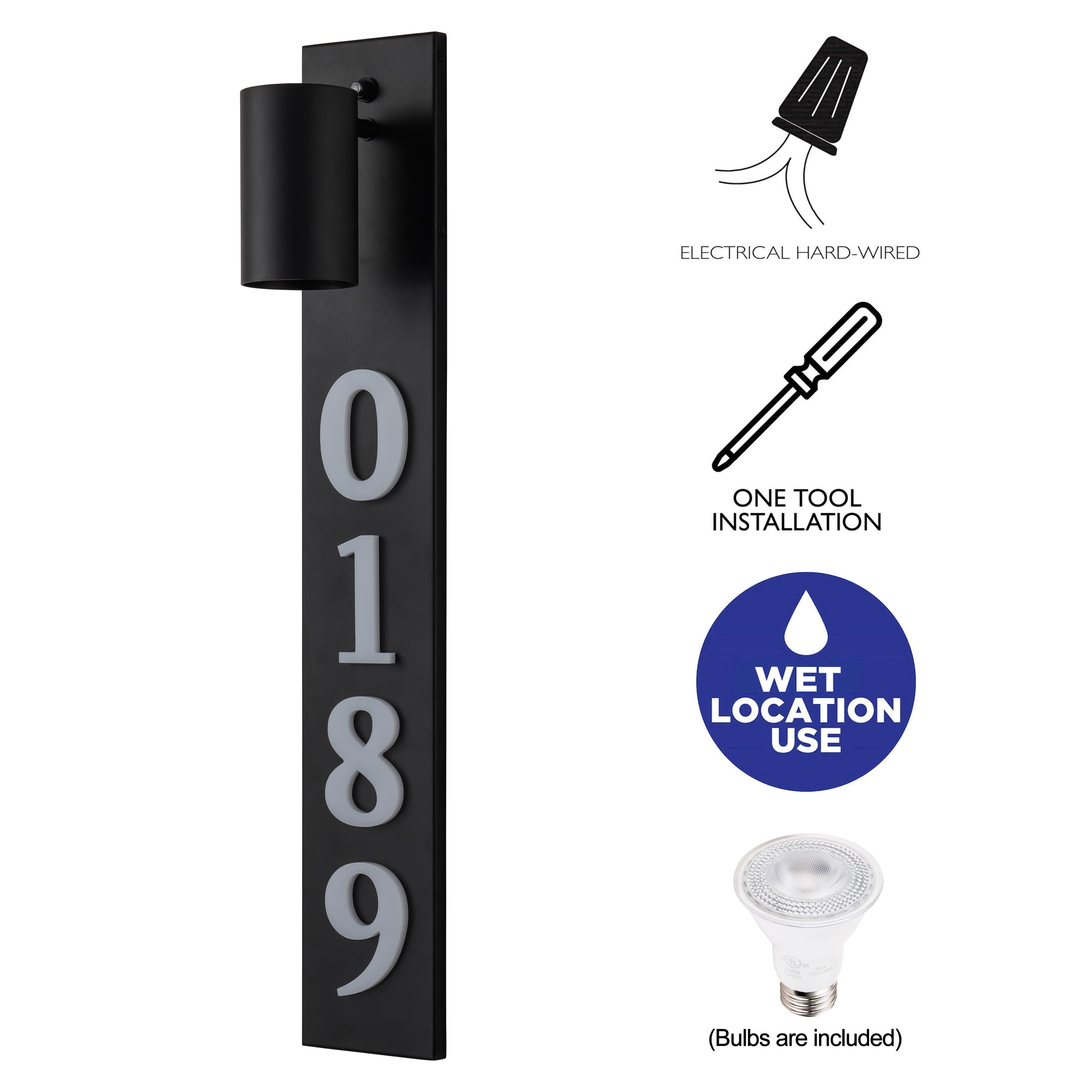 28in. Black Dusk to Dawn Outdoor Wall Light with Optional Door Numbers and Bulb Included for Outside