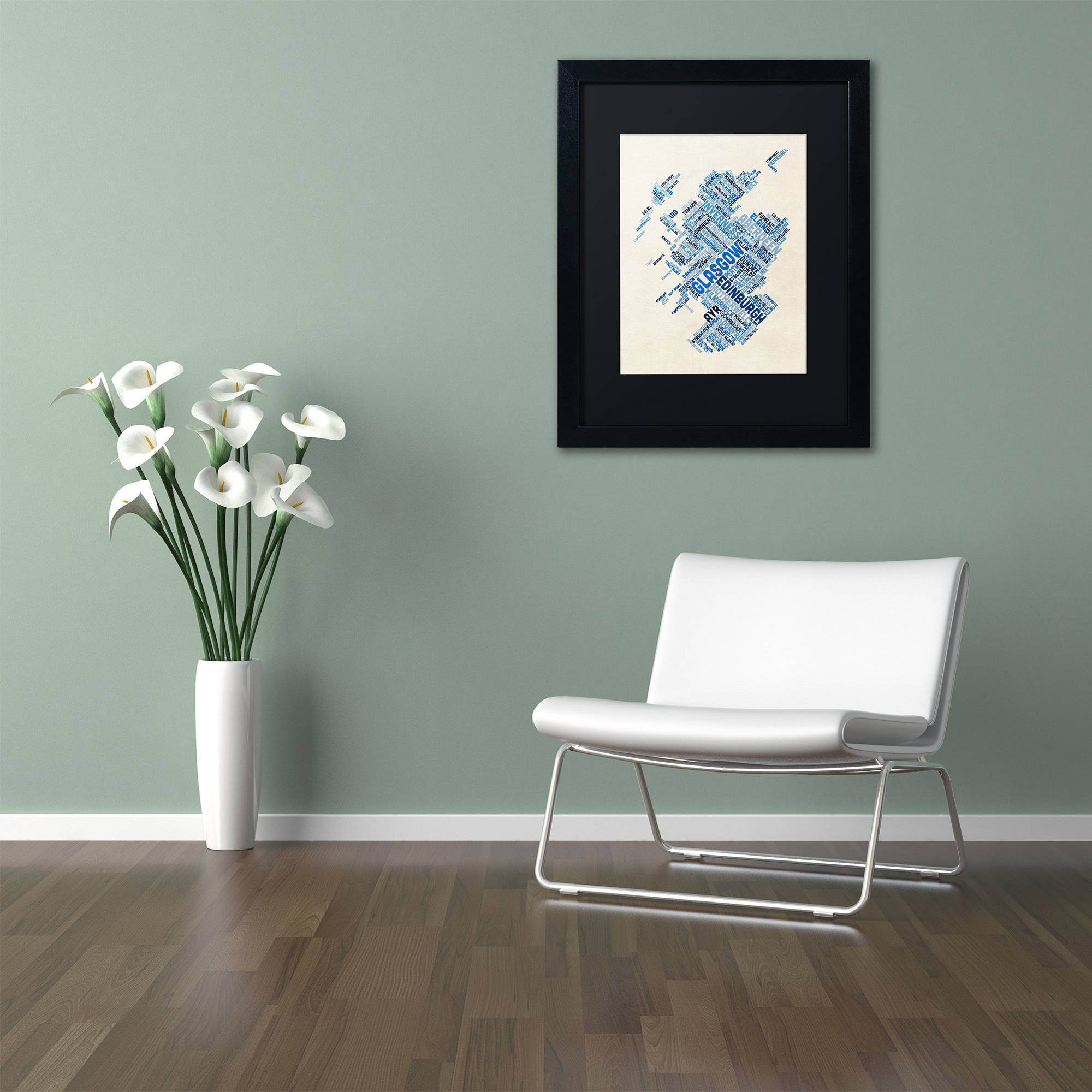 Trademark Fine Art "Scotland Typography Text Map 5" Canvas Art by Michael Tompsett, Black Matte, Black Frame