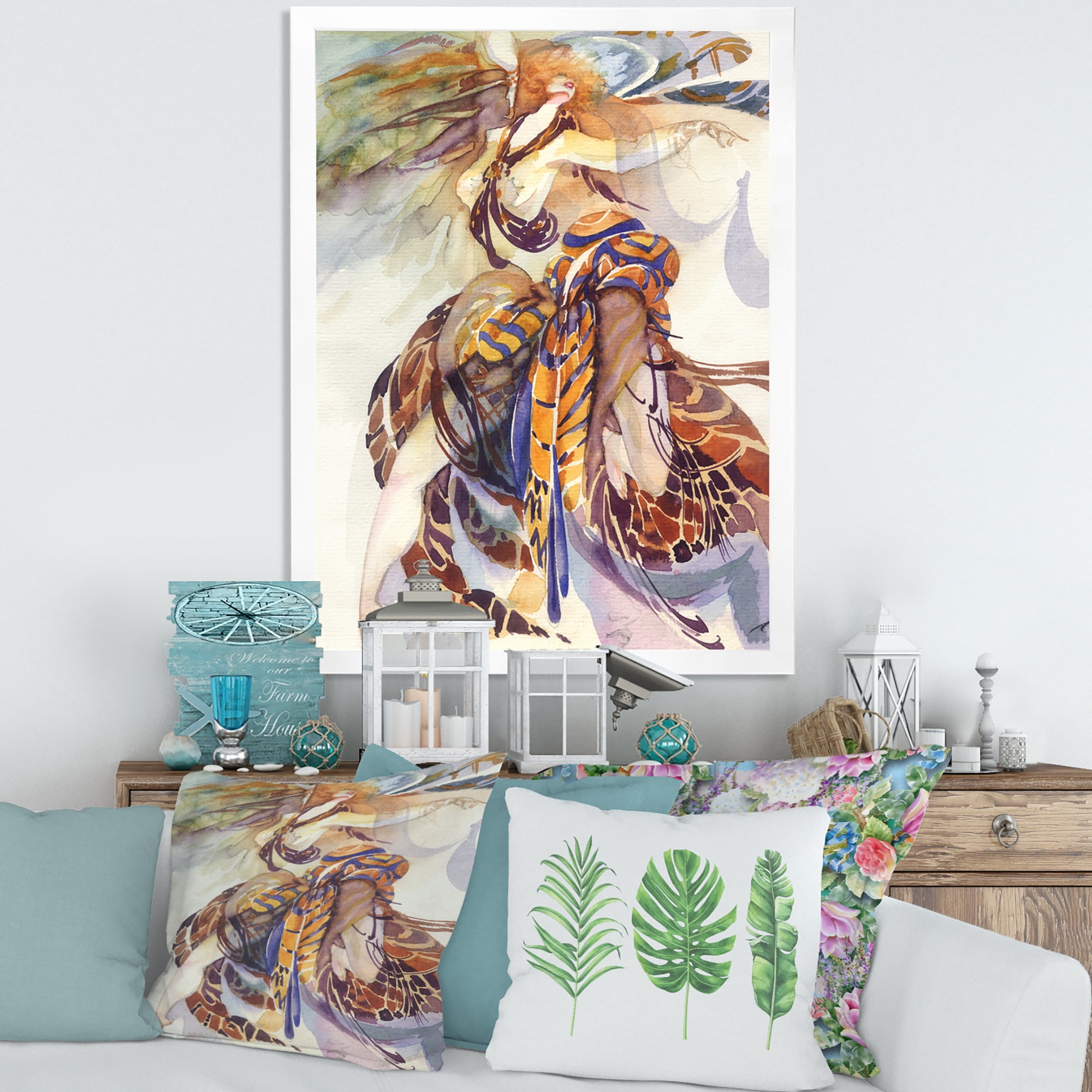 Designart 'Allegory of Paradise Bird Woman Portrait' Traditional Framed Art Print