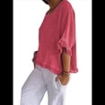 thumbnail image 2 of Blusa de Algodón y con Cuello Redondo, Dobladillo con Volantes y Corta, Color Liso, para Mujer. Sandía Roja XXL, 2 of 7