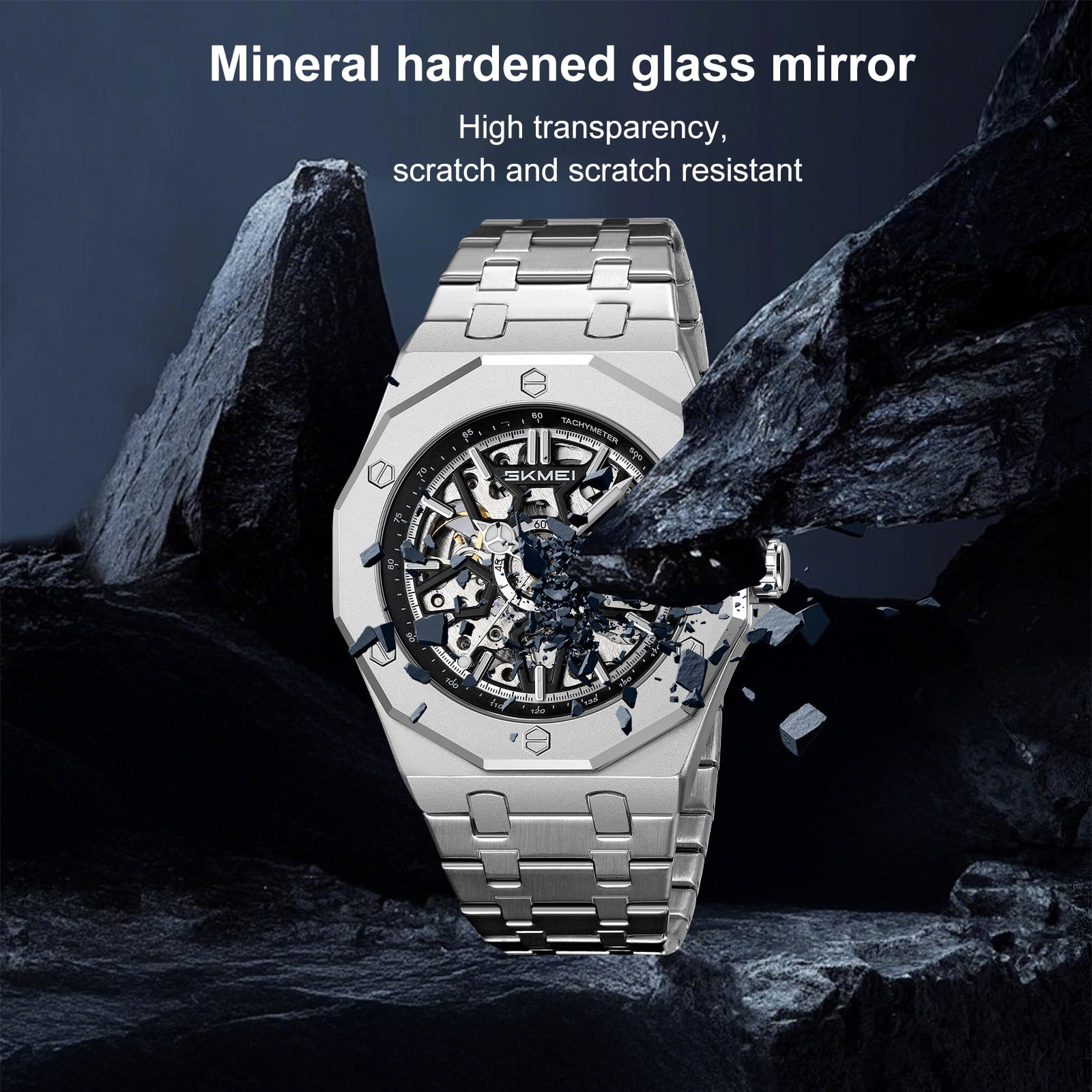 SKMEI Mens Luxury Skeleton Automatic Mechanical Wrist Watches Business Leisure Waterproof Luminous Pointer Self-Winding Wrist Watch