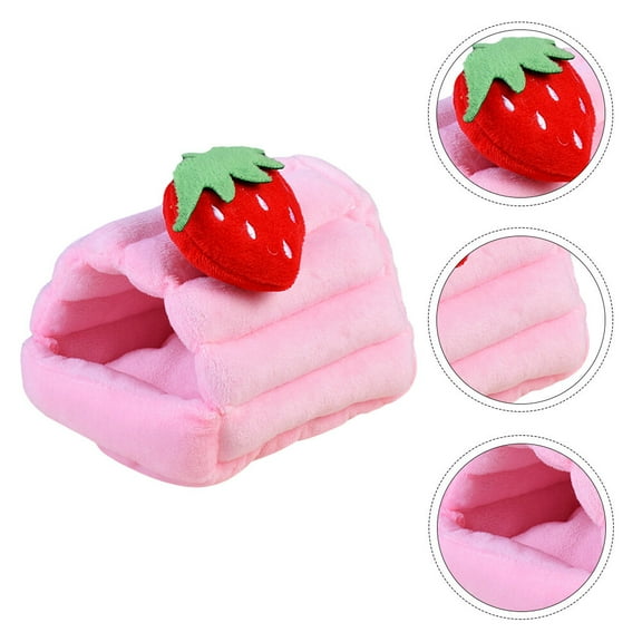 Pretyzoom Cozy Hamster Bed House Cartoon Strawberry Design Thick Nest