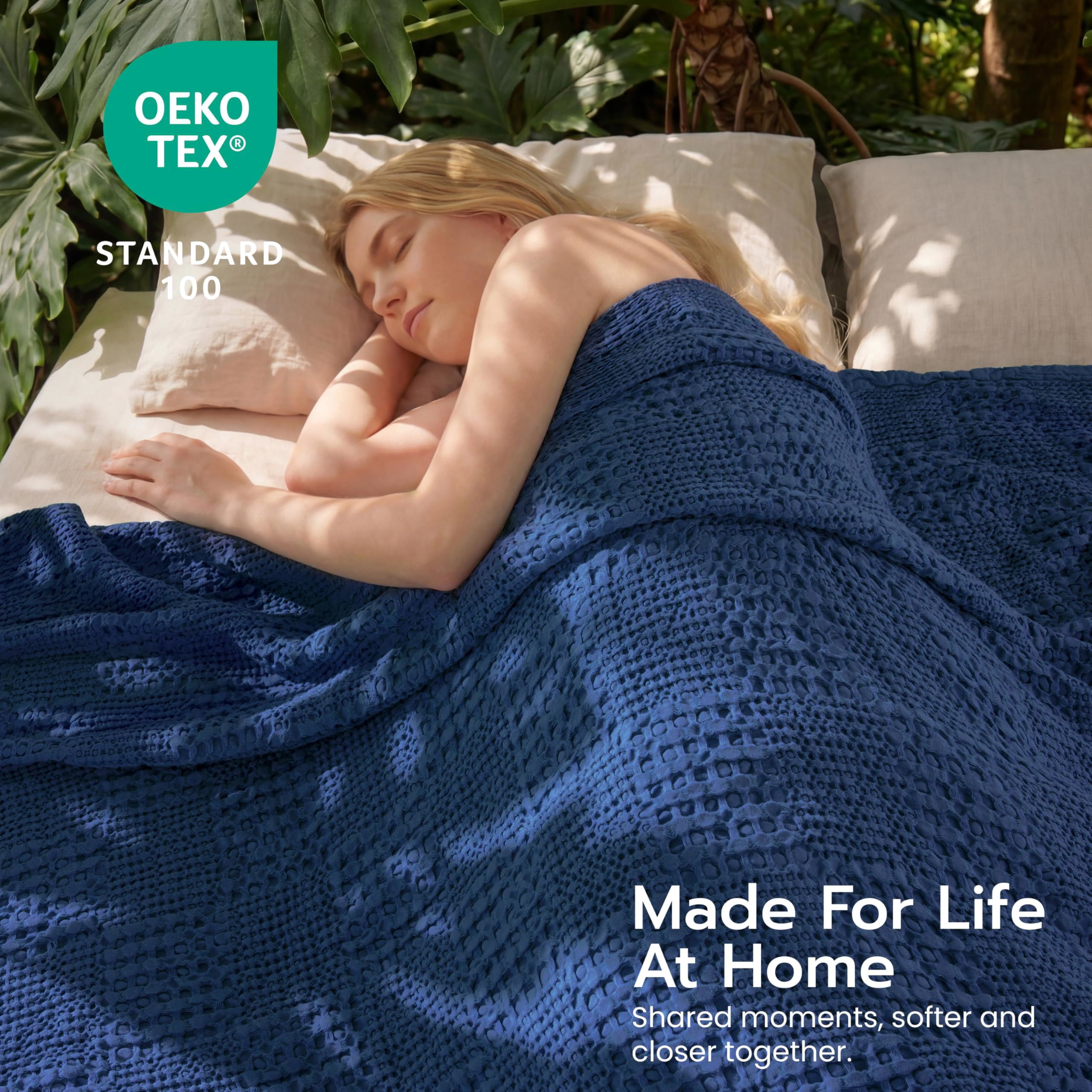 Joyfy Waffle Blanket - Turkish Cotton Soft Navy Blanket