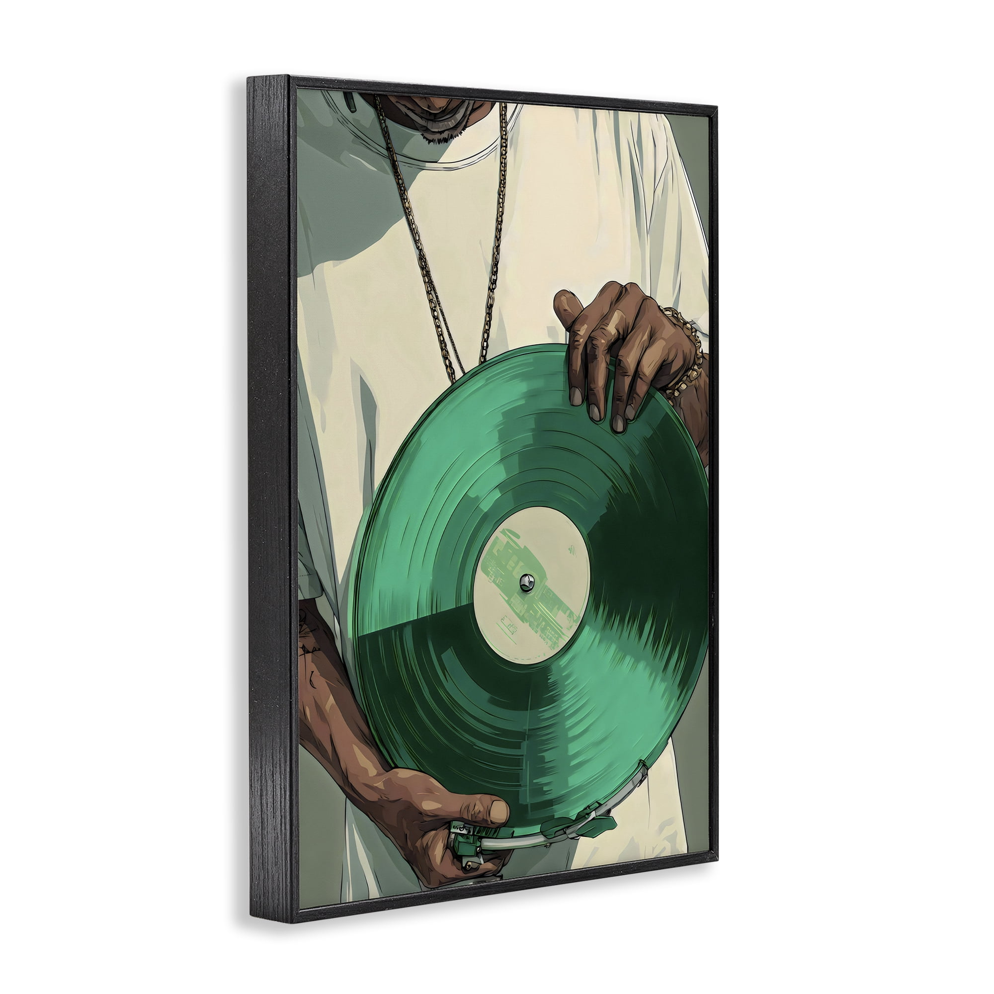 Stupell Industries Green Vinyl Record Portrait Black Framed Giclee Art, design by Franklyn Gregory