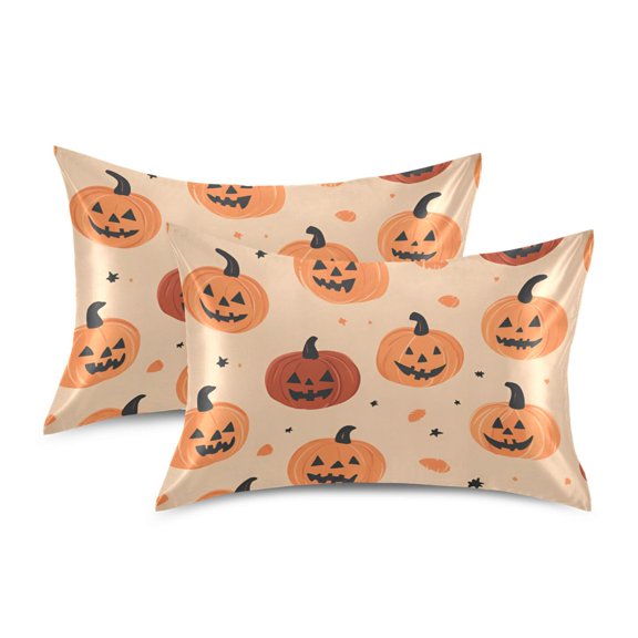 Yayeee Pillowcase Standard Size Set of 2 Satin Wrinkle Resistant Pillow Case, Colorful Halloween Pumpkin Pattern