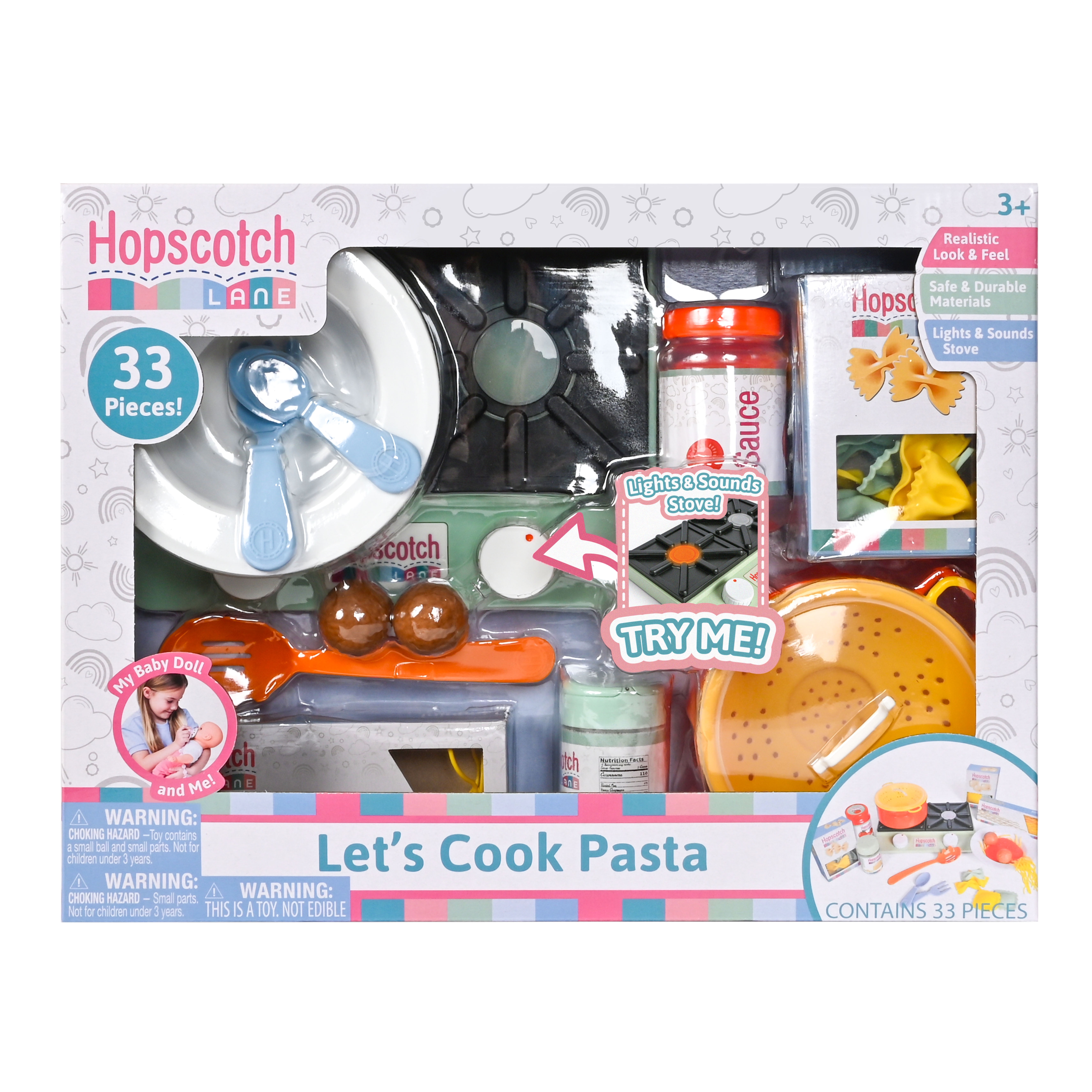 Hopscotch Lane Let’s Make Pasta 33 Piece Set – Doll Cooking Set & Doll Clothing for Kids Ages 3+