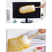 Somnr 18.9 Inch Natural Lambs Wool Duster with Wood Handle - Flexible Head for Cleaning Furniture, Ceiling Fans, Blinds Etc