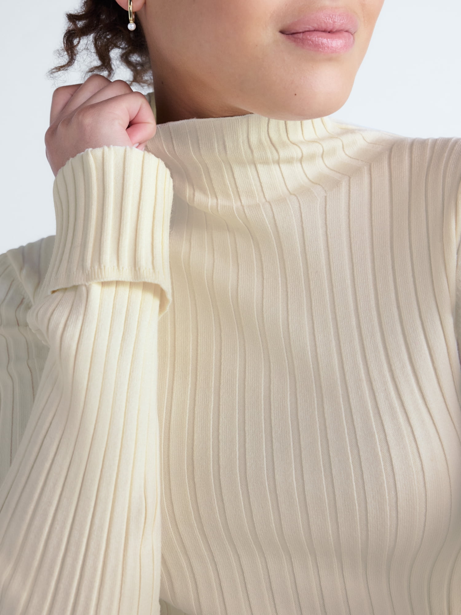 Free Assembly Women's Ribbed Mock Neck Sweater, Midweight, Sizes XXS-XXL