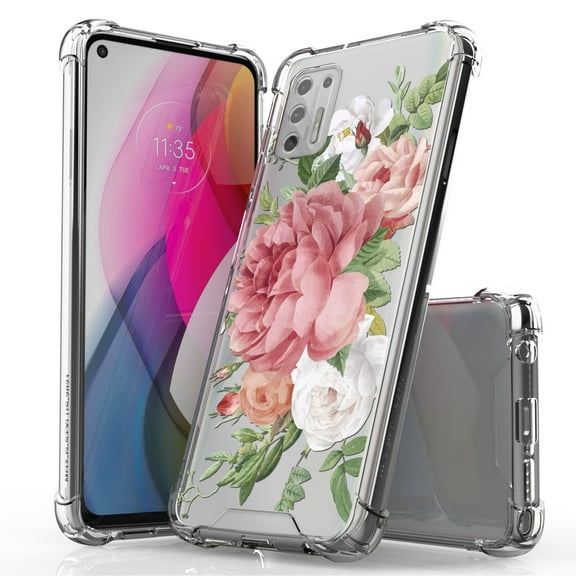 ANJ  Hybrid Slim Hard Back Cover Case Flexible Bumper for Motorola Moto G Stylus 2021 - Pink Peony