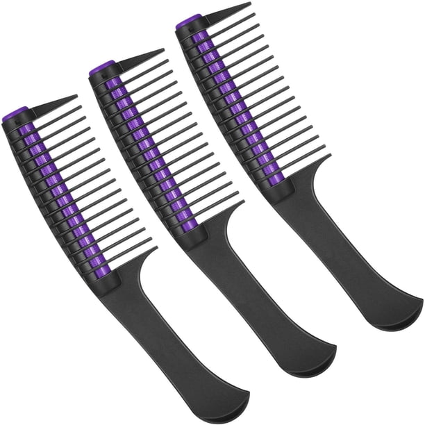 3 paquetes de peine para el cabello con rodillo, peine desenredante con rodillo, peine para el cabello con rodillo integrado, peine antiempalme para tinte para el cabello de peluquería (negro morado)