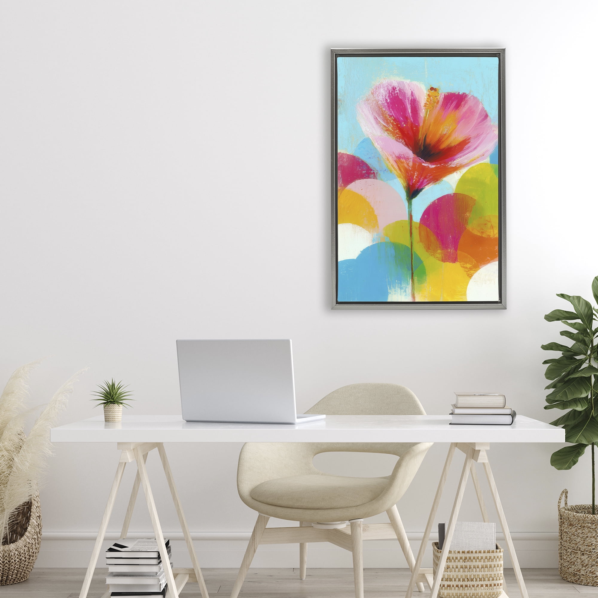 Stupell Industries Hibiscus In The Sun Gray Framed Floater Canvas Wall Art, design by Chromatic Storm Studio