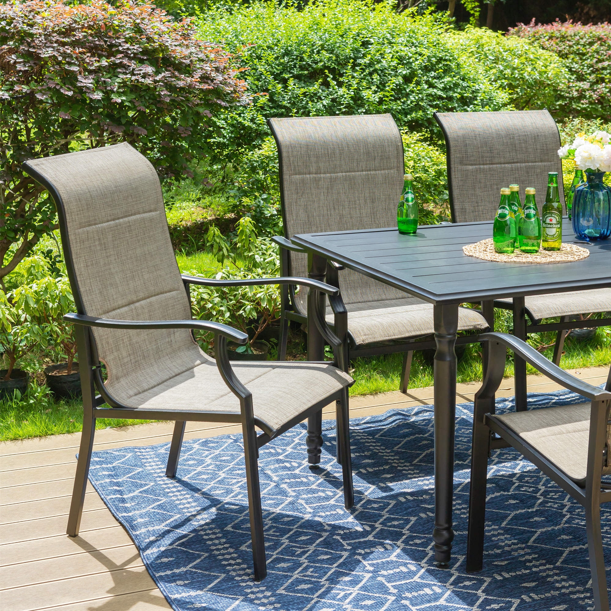SUMMIT LIVING 2-Piece High-Back Outdoor Patio Dining Chairs with Quick-Dry Padded Textilene, Black & Gray-brown