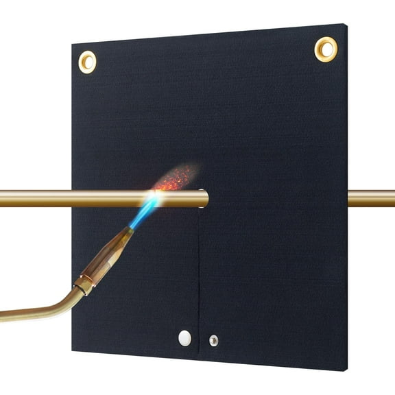 1Pcs Welding Blanket Fireproof, 12 x 12inch Soldering Heat Shield Mat for Torch, Flame Protector, Soldering Repairs with Hole for Pipe Soldering, Welding Pad for Plumbing, Black