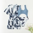 thumbnail image 2 of Mikilon Fashion Girl Feather Printed Short Sleeve Long Coat Strap Swimsuit Two Piece Set, 2 of 3