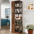 thumbnail image 2 of Lisonu 70" Display Cabinet with Innovative Pull-Out Shelf, Modern Bookcase with Glass Doors and 3-Color Adjustable LED Lights, Walnut, 2 of 22