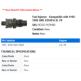 thumbnail image 2 of Fuel Injector - Compatible with 1992 - 2000 GMC K3500 6.5L V8 1993 1994 1995 1996 1997 1998 1999, 2 of 2