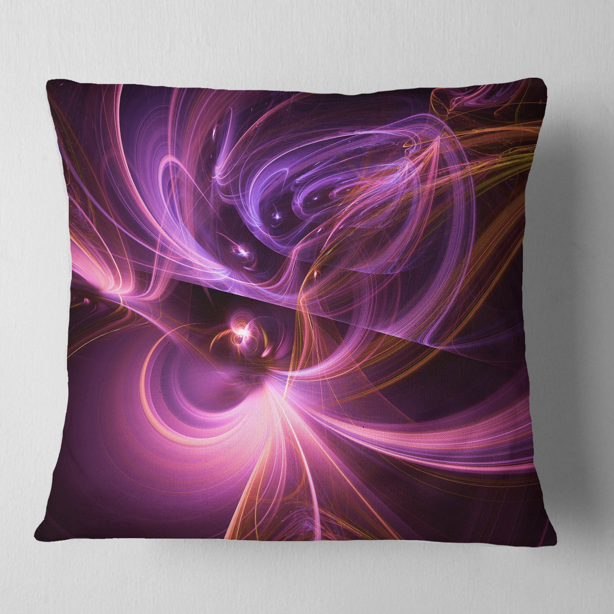 Designart Purple Fractal Light Art in Dark - Abstract Throw Pillow - 18x18