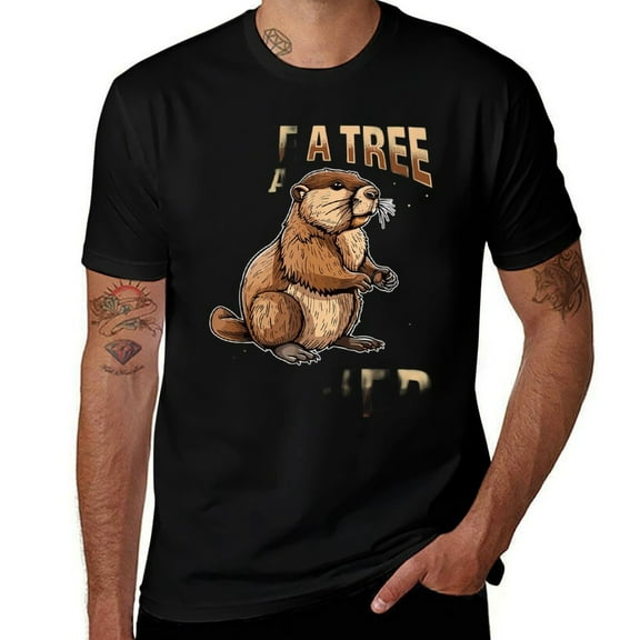 Funny Beaver Animal Save A Tree Eat A Beaver Mens T Shirts Cotton Short Sleeve T-Shirt Crew Neck Tees Casual Shirt