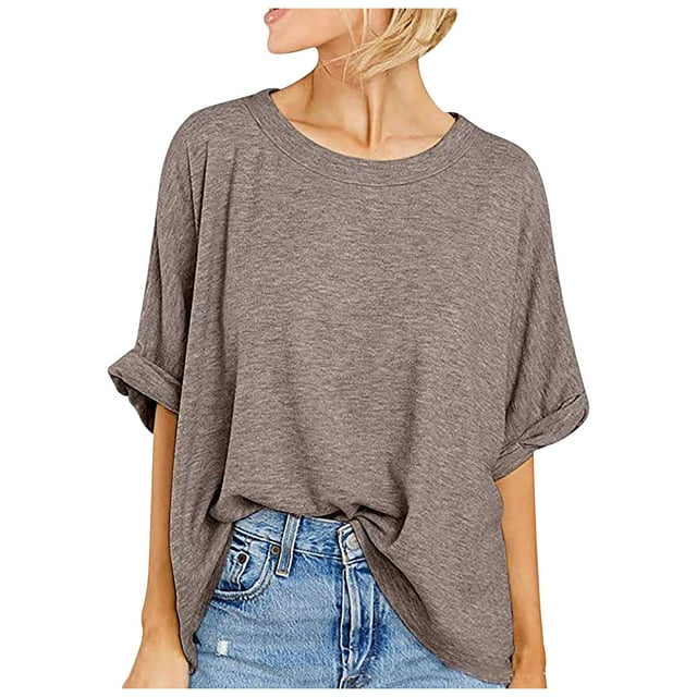 Plebaso T-Shirts Surdimensionnés pour Femmes à Manches Courtes, Col Rond, T-Shirts d'Été, Chemises Décontractées Amples 2025, Chemisiers