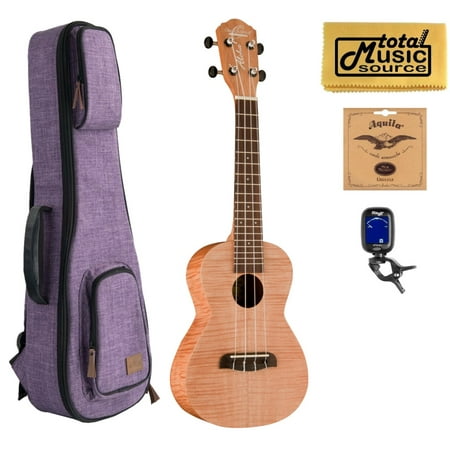 Oscar Schmidt OU2TF Tenor Flame Maple Ukulele, w/ Purple Sonoma Case Bundle
