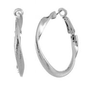 J&H Designs JHE9300-Silvertone J&H Designs Twisted Clutchless Dust Hoop Earrings