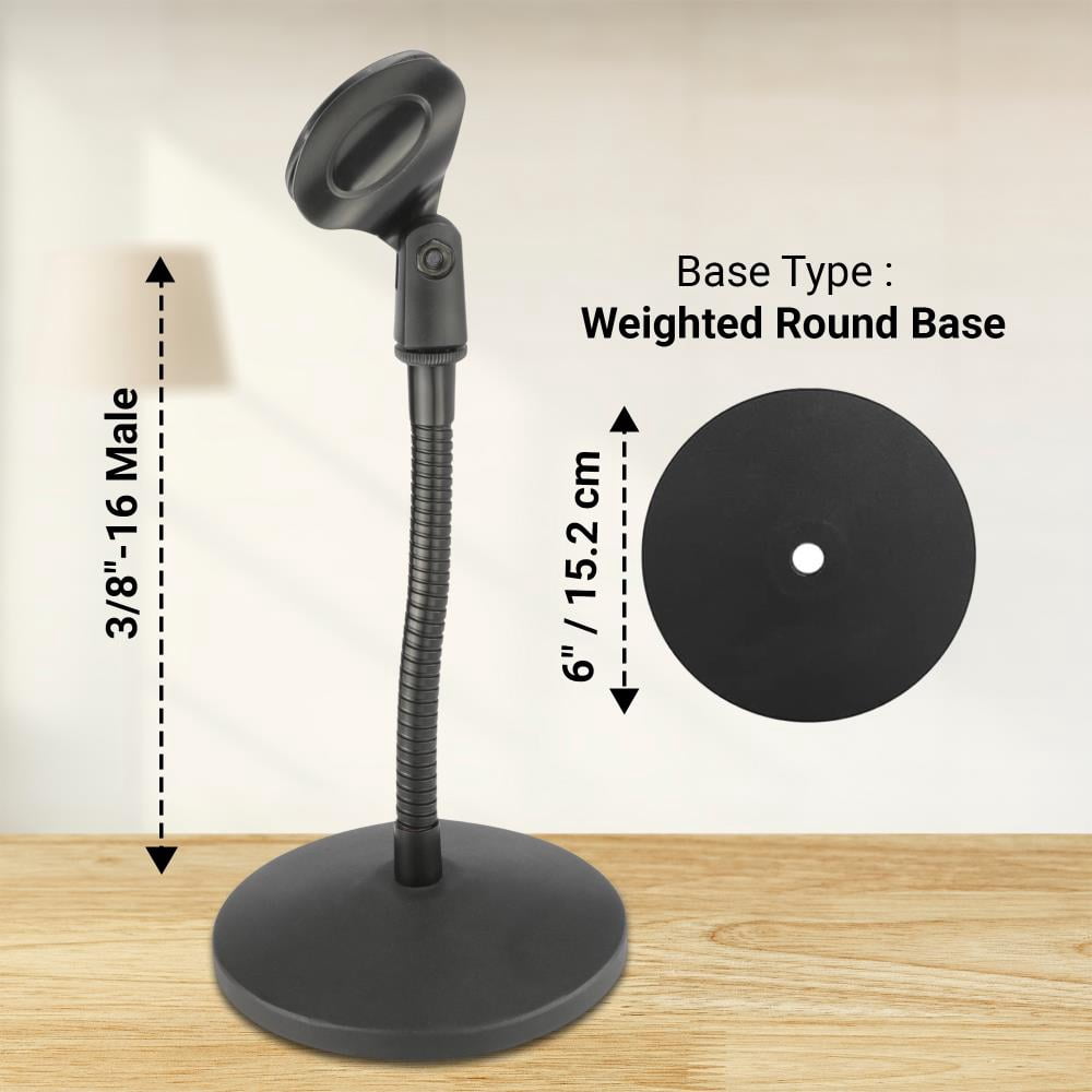 Lectronify 6″ Flexible Gooseneck Desktop Mic Stand – Weighted Steel Base, Mic Clip & 3/8‑5/8″ Adapter