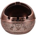 thumbnail image 4 of Brown Aluminum Alloy Ashtray with Lid for Home Use Vintage Rose Pattern Desktop Accessory 4.7 Inches, 4 of 8