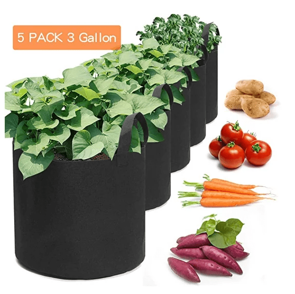 5 Pack 3 Gallon Grow Bags, Heavy Duty Grow Plant Bags with Durable