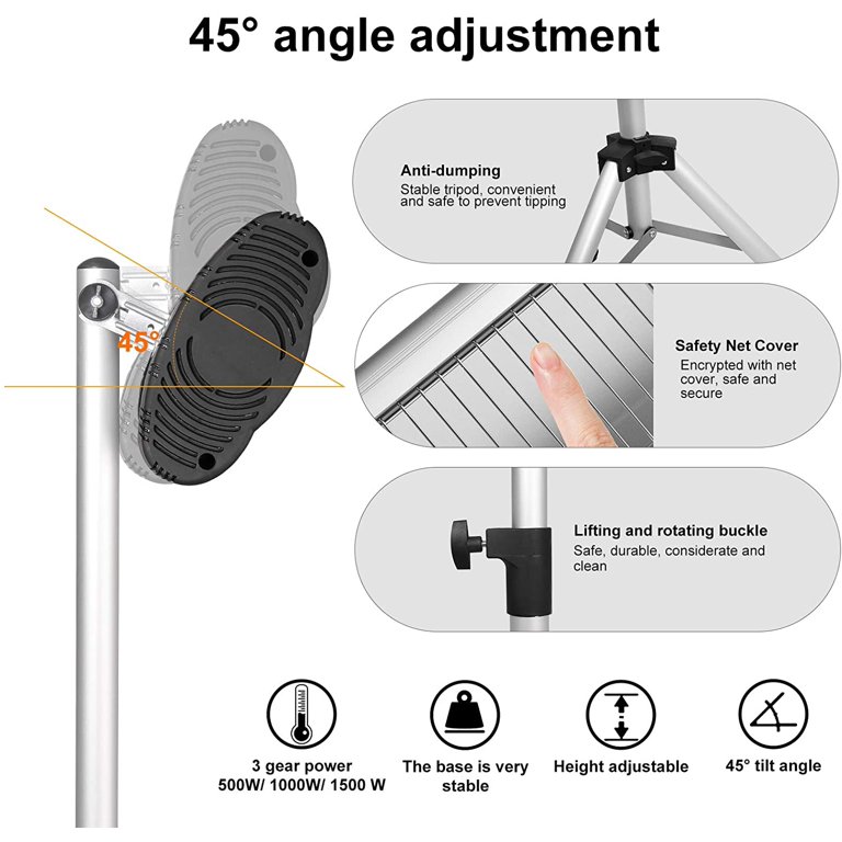 Wodesid Electric Patio Heater 3 Heat Setting 500W/1000W/1500W, Outdoor  Heater 3s Instant Heating Infrared Heater w/Overheat Protection Standing  Indoor Heater for Big Room Backyard - Walmart.com