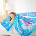 thumbnail image 3 of Castle Fairy Cute Cartoon Summer Surf Girl Twin Comforter Sets 2pcs,Shark Palm Bubble Kids Beach Art Bedding Set,Bright Cyan,Reversible,1 Comforter and 1 Pillowcase, 3 of 6