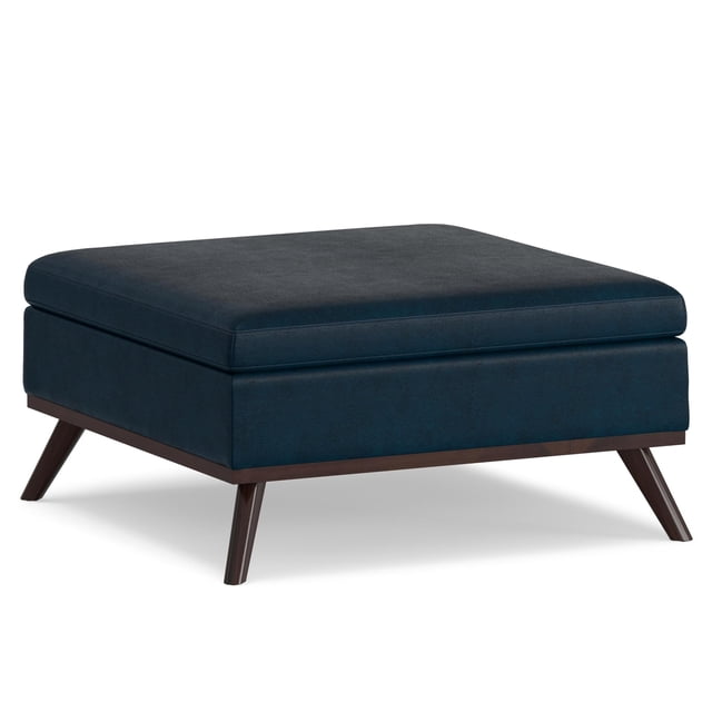 Owen 36 in.W Coffee Table Storage Ottoman in Distressed Dark Blue Faux Leather