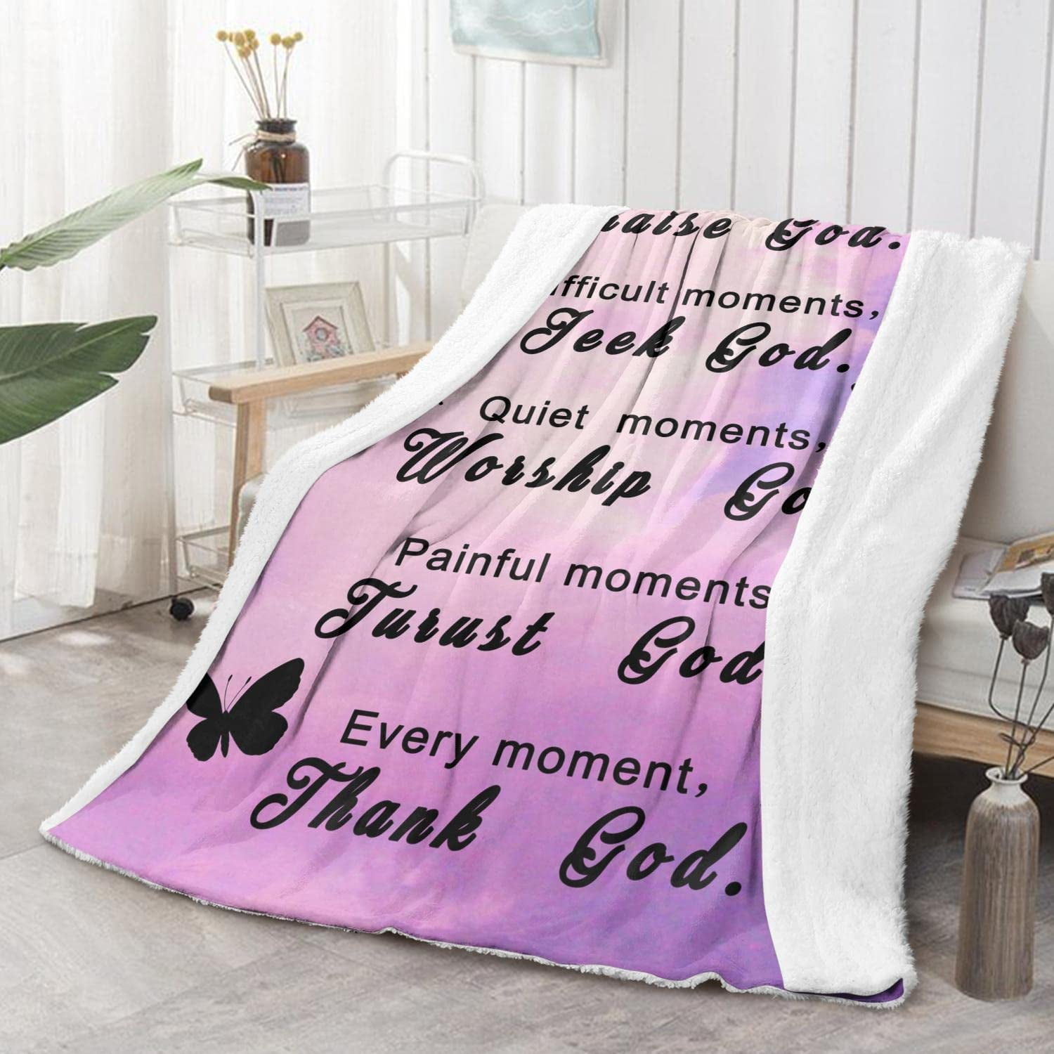 Healing Blanket, Positive Inspirational Thoughts Sherpa Blanket with