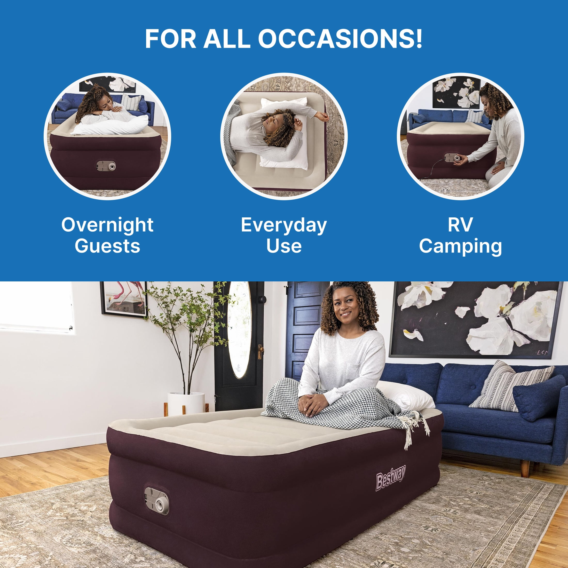 Bestway®  Maroon Tritech Airbed Twin 20" with Built-in AC Pump