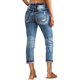 thumbnail image 3 of Pantalones vaqueros capris para mujer, cintura media, detalle de bolsillo rasgado, doble botón, dobladillo con dobladillo, pantalones de mezclilla, azul marino, doble botón, extragrande, 3 of 5
