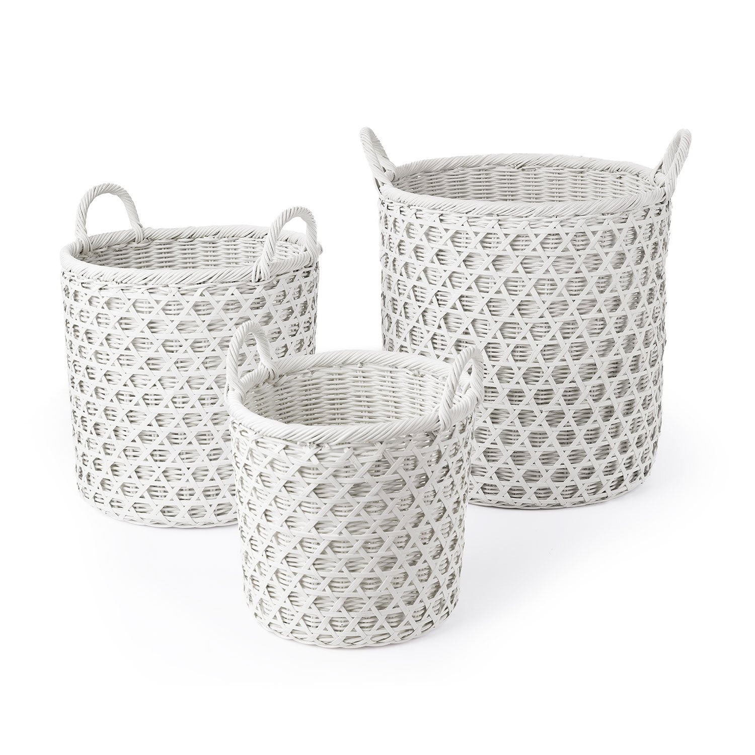 Round Rattan and Bamboo Caning Baskets with Ear Handles, Set