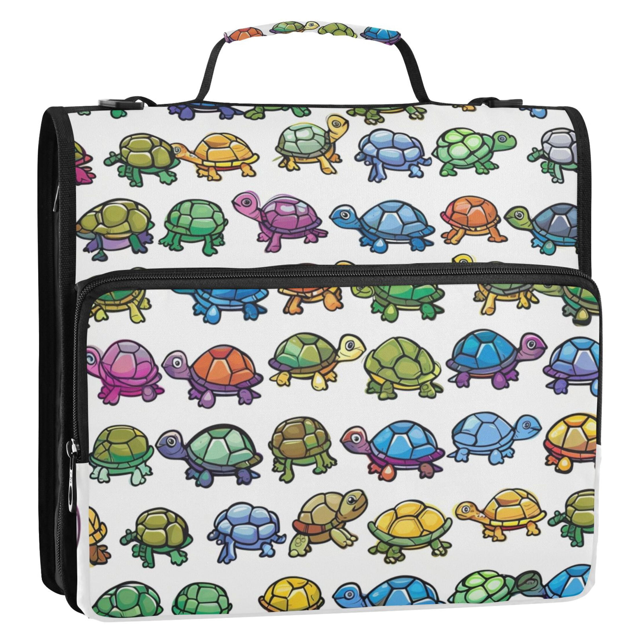 ALAZA Zipper Binder Cartoon Turtle Cute 3 Ring Trapper Keeper File Folder Organizer Bag